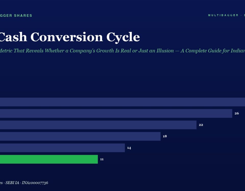 Infographic showing cash conversion cycle in days from FY20 to FY25; bars decline from 28 to 11 days, last bar green.