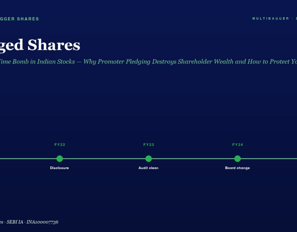 Hero section showing a dark blue gradient timeline for Manish Goel Portfolio Management Service: FY21 to FY25 milestones with green dots labeled Compliance, Disclosure, Audit clean, Board change, All boxes.