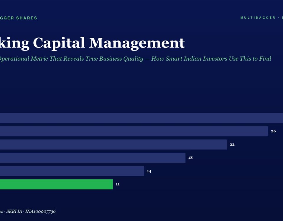 Bar chart titled 'Working Capital Management' showing yearly figures FY20–FY25, with FY25 at 11 (green) and prior years at 28, 26, 22, 18, 14.