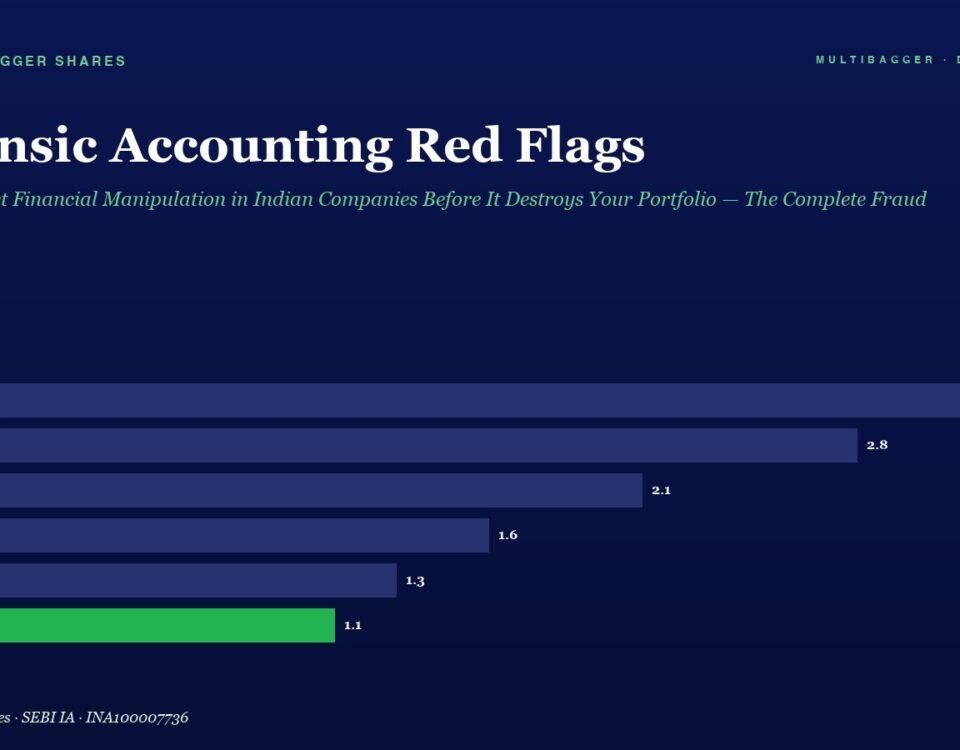 Infographic: Forensic Accounting Red Flags with a horizontal bar chart of yearly values from FY20 to FY25; FY25 is 1.1 (green).﻿