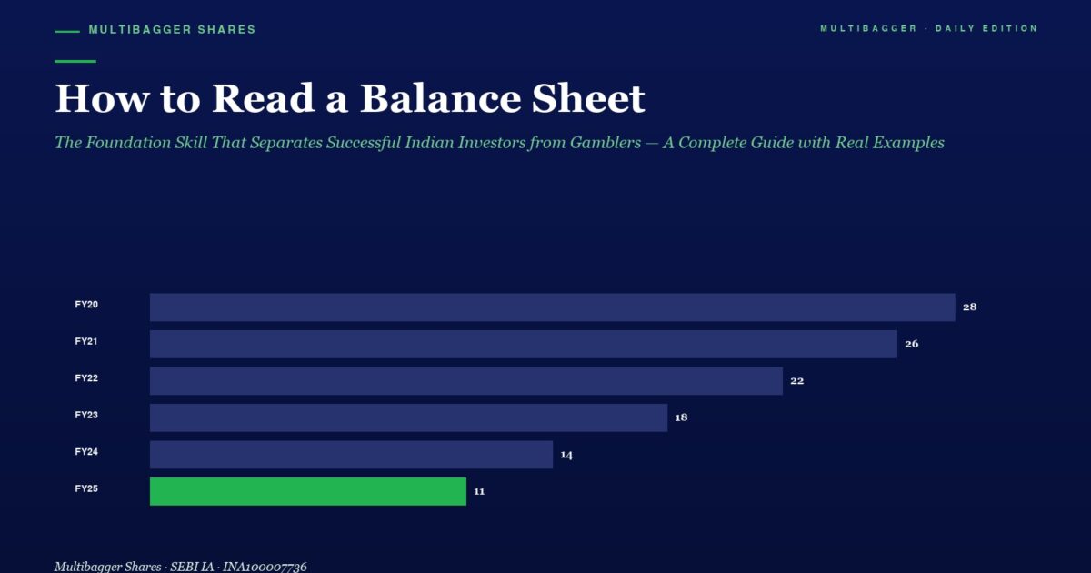 mbcover1658howtoreadabalancesheetli | Manish Goel Portfolio Management Service Infographic Title how to Read a Balance Sheet with a Dark Blue Background Showing a Vertical List Fy20fy25 and Horizontal Bars values 28 26 22 18 14 11 Where Fy25 is Green