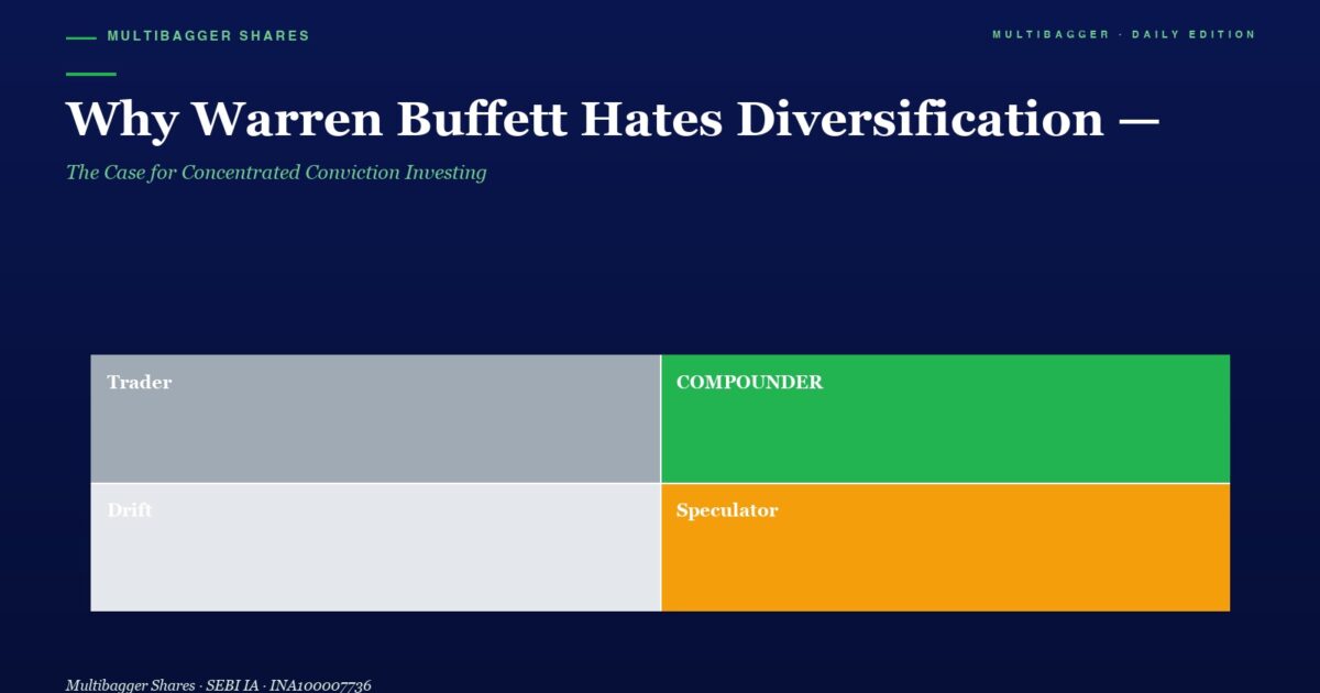 mbcover1812whywarrenbuffetthatesdiver | Manish Goel Portfolio Management Service Hero Title About Diversification with a Dark Navy Background and a 2x2 Colored Grid Labeling Trader gray Compounder green Drift light Gray Speculator orange