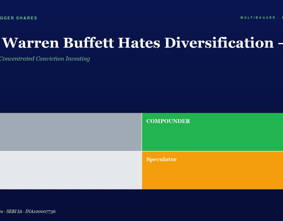Hero title about diversification with a dark navy background and a 2x2 colored grid labeling: Trader (gray), Compounder (green), Drift (light gray), Speculator (orange).