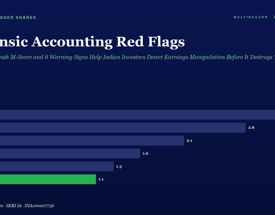 Bar chart titled Forensic Accounting Red Flags showing yearly values FY20–FY25, decreasing from 3.2 to 1.1; FY25 bar is green.