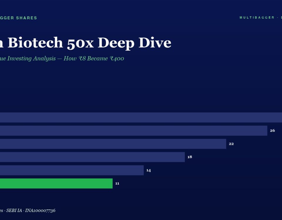 mbcover676titanbiotech50xdeepdiveco | Manish Goel Portfolio Management Service Header with Title titan Biotech 50x Deep Dive and a Horizontal Bar Chart for Fy20fy25 Values 28 26 22 18 14 11 Fy25 Bar is Green