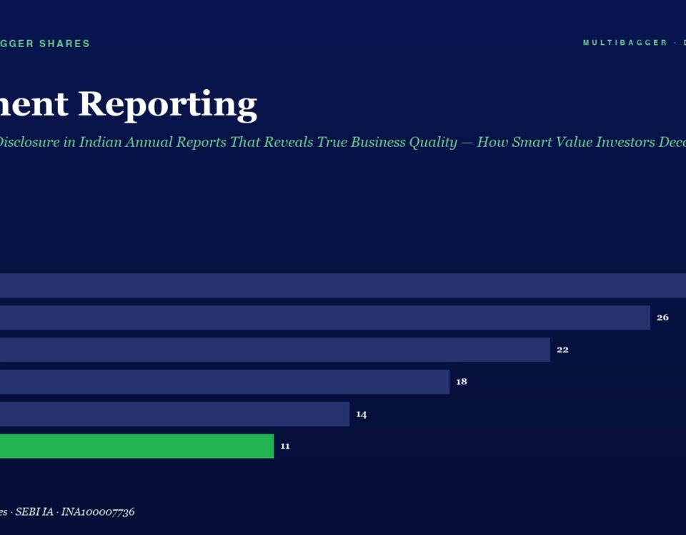 Bar chart: Segment Reporting values from FY20 to FY25, with FY20=28, FY21=26, FY22=22, FY23=18, FY24=14, FY25=11; FY25 bar is green.