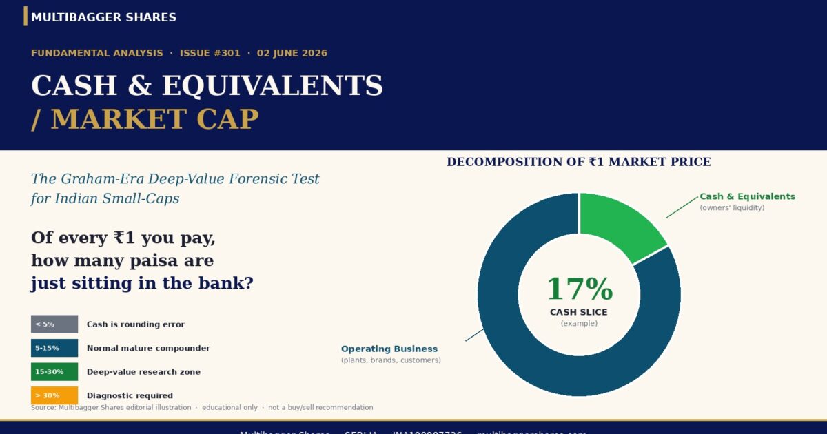 covercashmarketcapratio | Manish Goel Portfolio Management Service Cover Page of Manish Goel Portfolio Management Service Issue 301 Cash Equivalents Market Cap with a Circular Donut Chart Showing 17 Cash Slice and Legends for Liquidity and Operating Business Accessors