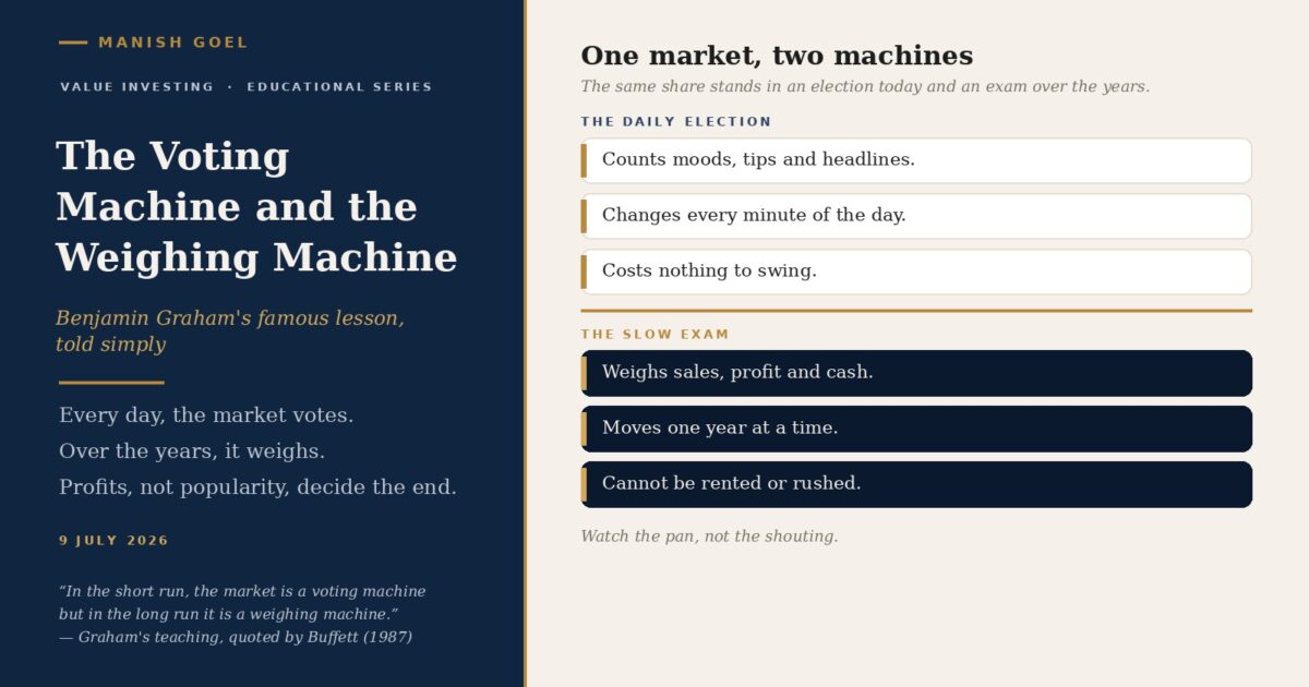 The voting machine and the weighing machine Benjamin Grahams famous lesson on why popularity fades and profits win | Manish Goel Portfolio Management Service the Voting Machine and the Weighing Machine Benjamin Grahams Famous Lesson on Why Popularity Fades and Profits Win